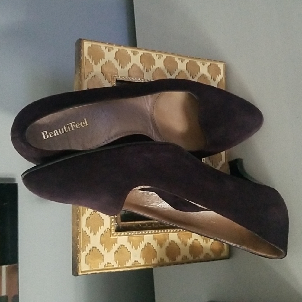 Suede and leather kitten heels